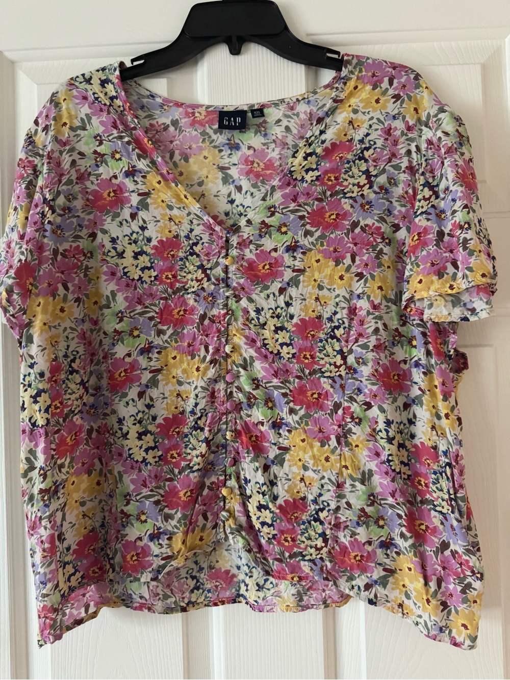 GAP Floral Boho V-Neck Short Sleeve Top XXL tall